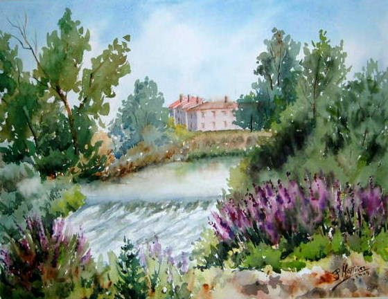 Río Pisuerga Acuarela Papel Paisaje