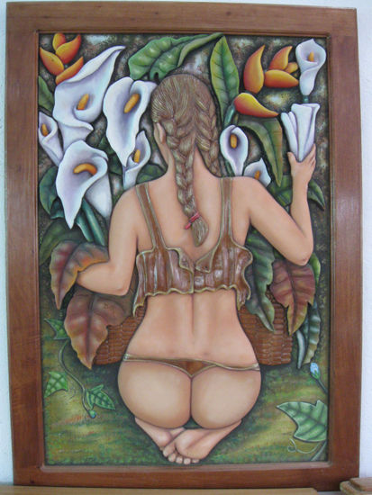 Vendedora de Flores Wood Figurative