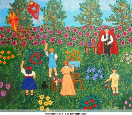 Pintando en el jardín