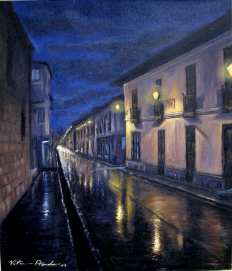 CALLE NOCTURNA AMALIA PUGA CAJAMARCA Oil Canvas Landscaping