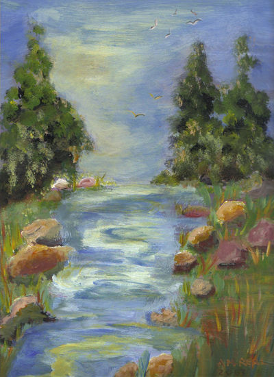 "Rio y pinos de Valsaín" Oil Paper Landscaping