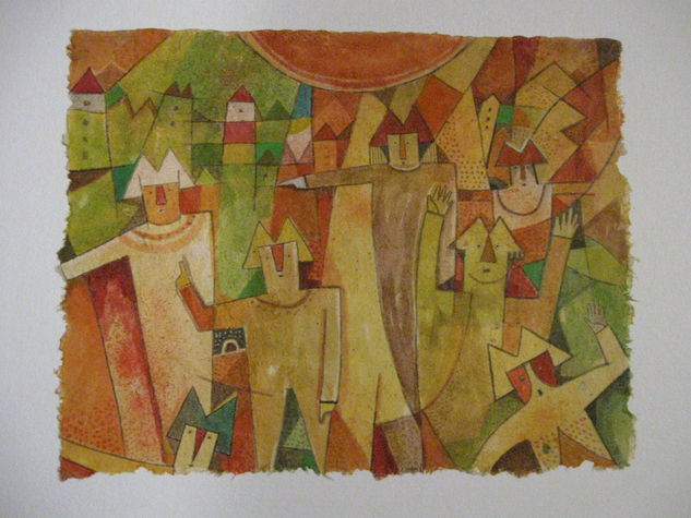 manifestacion de naufragos Watercolour Paper Figure Painting