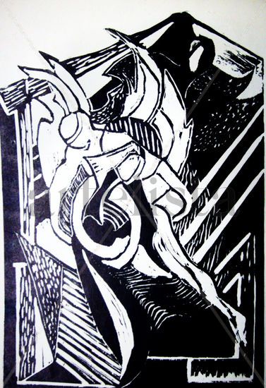 LA VIRGEN EL NIÑO,Y EL ANGEL Woodcut