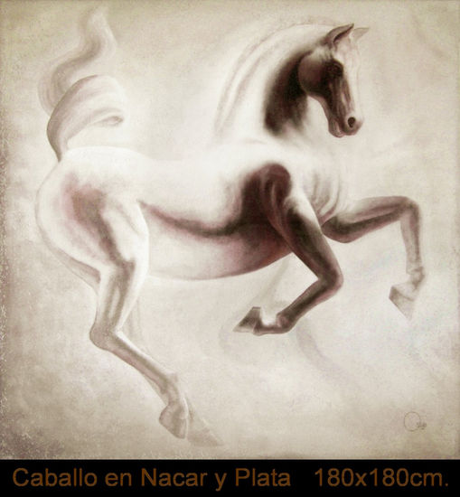 Caballo en Nácar y Plata Oil Canvas Animals