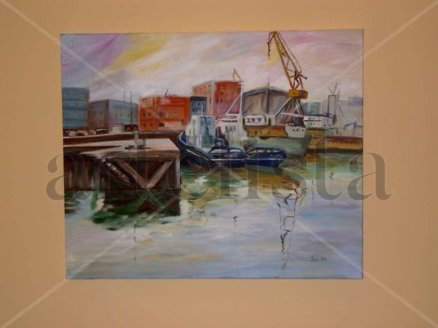 En el puerto Oil Canvas Marine Painting