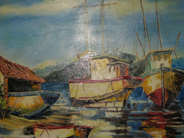 Encallados II - Oleo - Espatula Oil Canvas Marine Painting