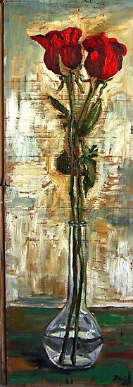 Jarra con 2 rosas Oil Panel Floral Painting