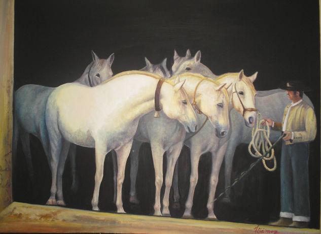 caballos en establos Oil Canvas Animals