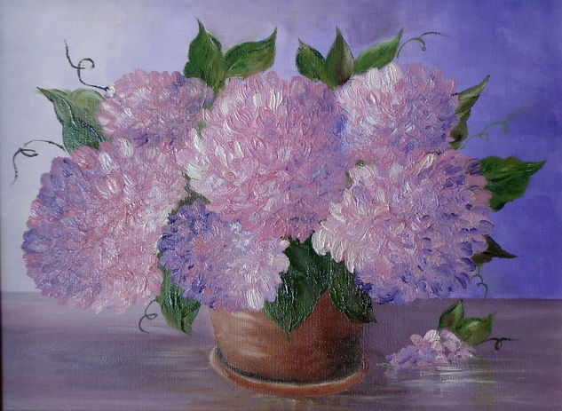 Hortensias Rosaliláseas Oil Canvas Floral Painting