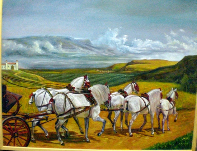 "Camino a la Feria" Óleo Lienzo Animales