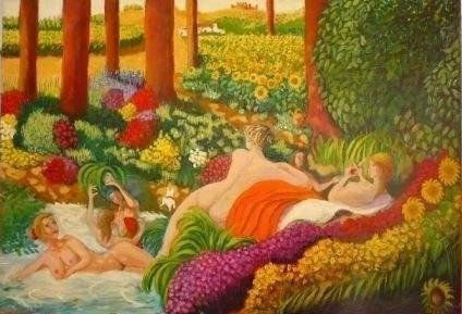 "El baño entre girasoles" Oil Canvas Landscaping