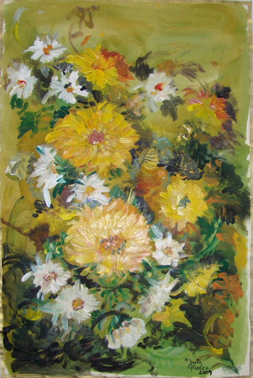 Flores amarillas Mixed media Paper Floral Painting