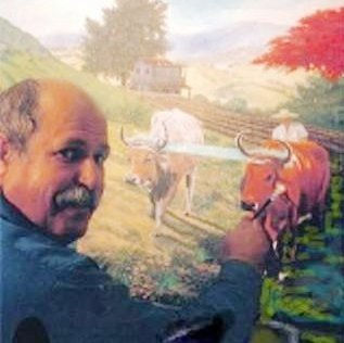 Artista A. Feliciano Comenzando a pintar un paisaje tipico al Oleo 