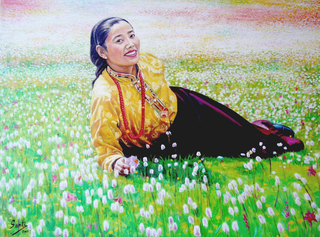 Primavera en Qinghai Oil Canvas Figure Painting