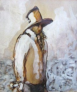 FIGURA CON SOMBRERO Mixed media Paper Figure Painting