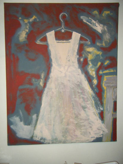 Vestido con fondo rojo y gris Acrylic Canvas Landscaping