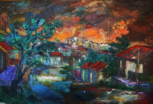 CALLE DE VILLA TRINA  ( Moca R.D.) Oil Canvas Landscaping