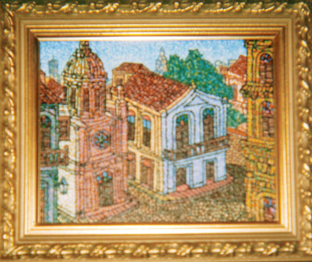 Ciudad con Iglesia Oil Canvas Landscaping