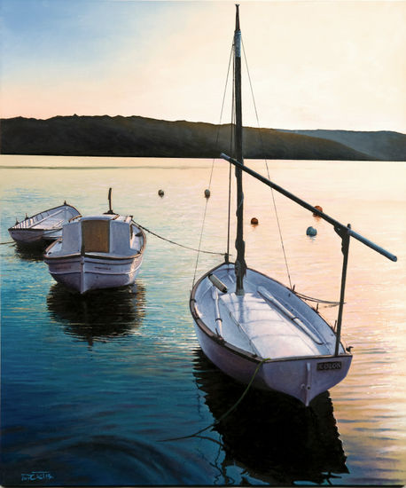 "Amanecer por cala Corb-Menorca" Óleo Tabla Paisaje