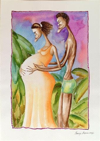 Pareja Feliz Watercolour Paper Figure Painting