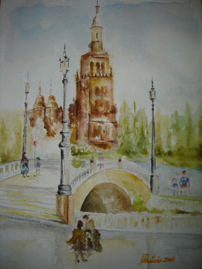 Plaza de España, Sevilla Acuarela Papel Paisaje