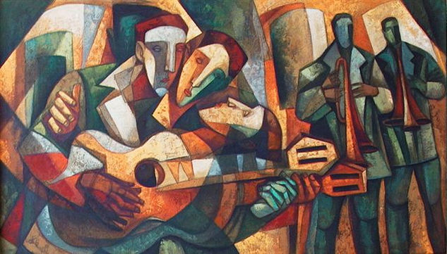 Guitarra en verde Oil Canvas Figure Painting