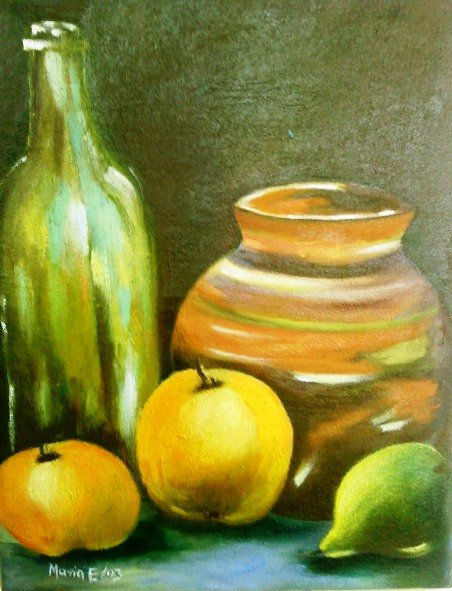 tinaja,frutas y botella