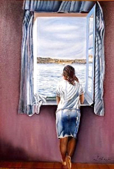 "Muchacha en la ventana." Oil Canvas Figure Painting