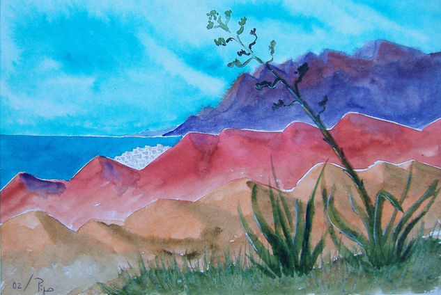 pueblo a lo lejos Watercolour Paper Landscaping