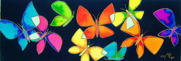 mariposas multicolores 4 Acuarela Papel Otros