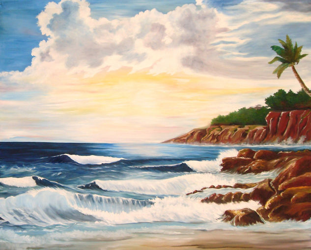 Atardecer en las rocas Oil Canvas Landscaping