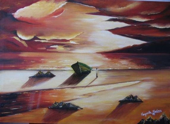 Atardecer. Oil Textile Marine Painting