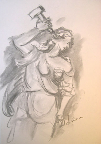 figura femenina con martillo (boceto) Charcoal