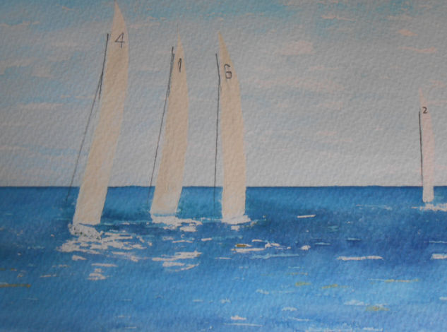 Regata Vela Latina Acuarela Papel Marina