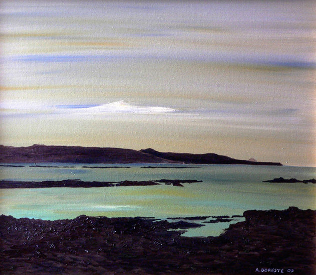 Serenidad al atardecer en Las Canteras Óleo Tabla Paisaje