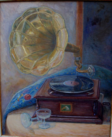 "El Gramofono" Oil Panel Still Life Paintings