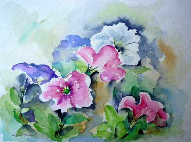 Petunias (II) Acuarela Papel Floral