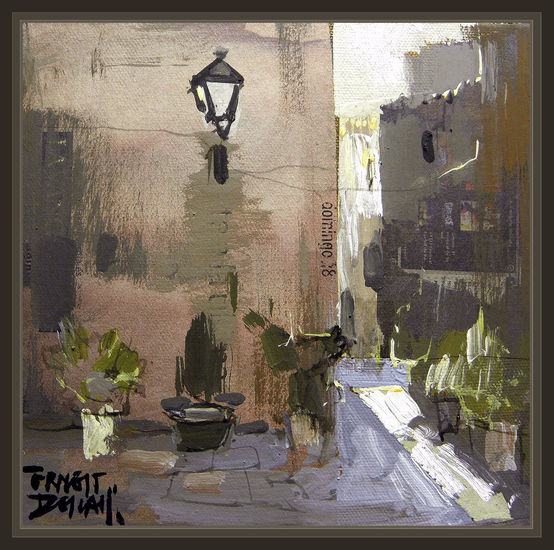 MACETAS-CALLES-CONTRALUZ-PUEBLOS-TORA-LLEIDA-CUADROS-PINTURA-ERNEST DESCALS Oil Canvas Landscaping