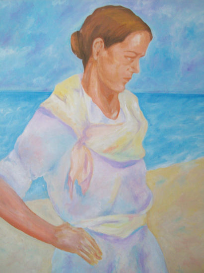 Campesina en la playa Óleo Lienzo Paisaje