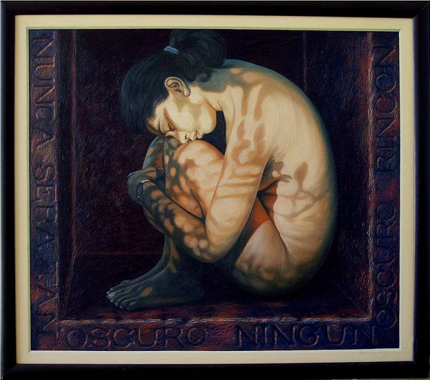 Oscuro rincón, Denis Nuñez Rodríguez Oil Canvas Nude Paintings