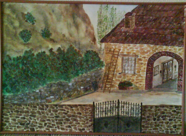 LA CASA Y LA CHUMBERA Acuarela Papel Paisaje