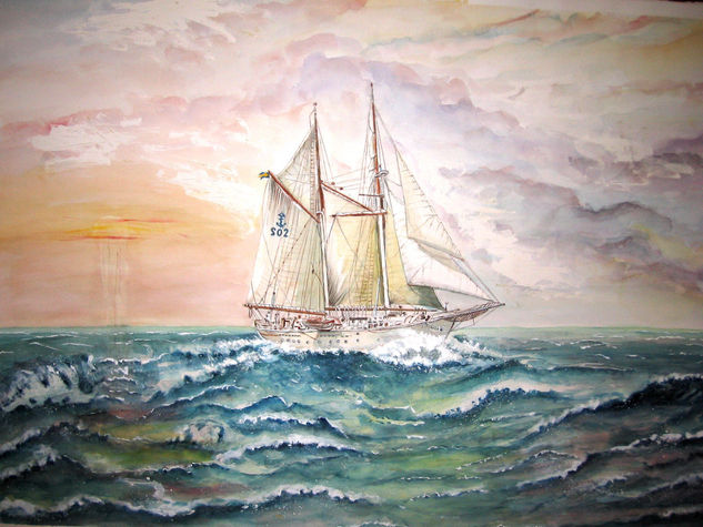 Velero Falken de Suecia Watercolour Paper Marine Painting