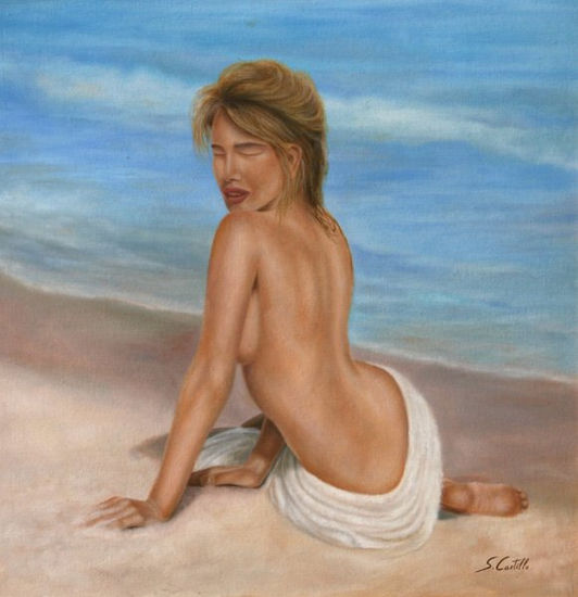 En la playa Oil Canvas Figure Painting