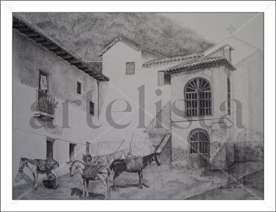 Antigua Cuesta de Chapiz Lápiz (Negro) Papel Paisaje