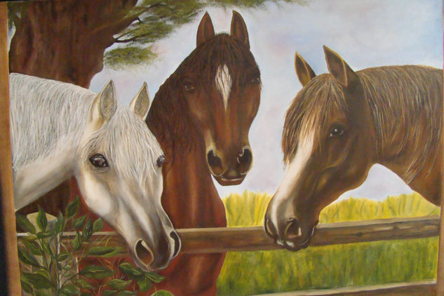 Caballos en el campo" Oil Canvas Animals