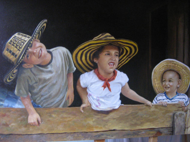 Niños colombianos Oil Canvas Portrait