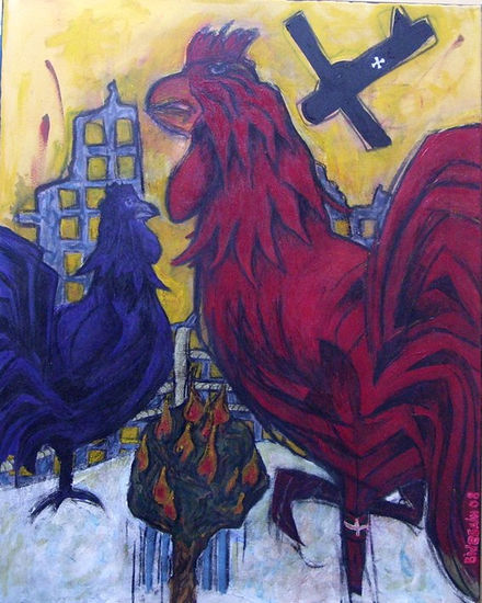 Gallo Rojo Mixed media Canvas Animals