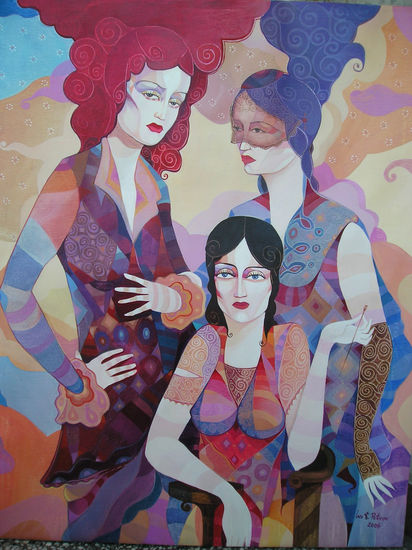 Tres Mujeres Oil Canvas Figure Painting