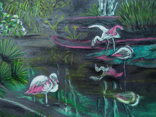 flamencos Pastel Papel Paisaje