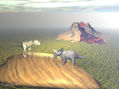 Triceratops y tiranosaurio rex en acción, (Triceratops and Tyrannosaurus rex in action)